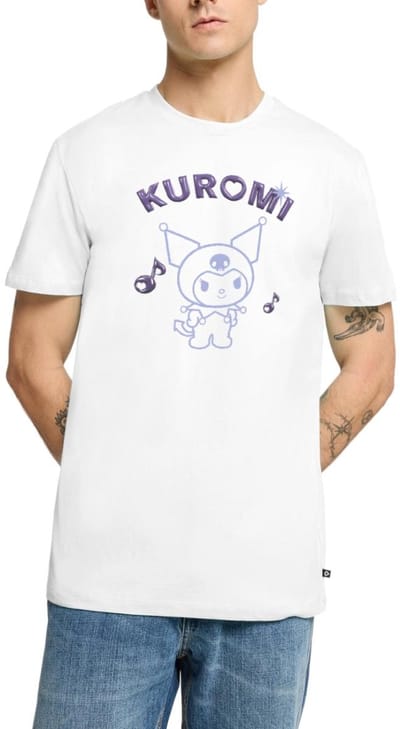 Kuromi Omtrekontwerp Met Paarse Chrome Letters Premium T Shirt Heren