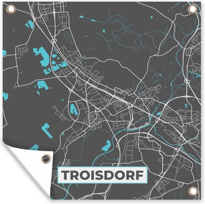 Tuin poster Troisdorf – Stadskaart – Blauw – Plattegrond – Stadskaart – Kaart - Duitsland - 200x200 cm - Tuindoek