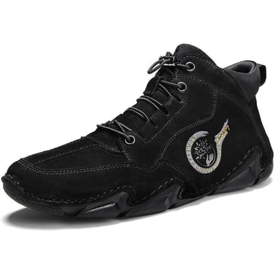Heren Herfst en Winter Herenschoenen Fluweel Warme Katoenen Schoenen Sneeuwlaarzen Hoge Werklaarzen Trendy Schoenen Echt Lederen Laarzen Heren 46 black