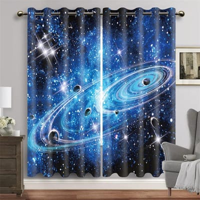 Aarde Ruimte Nacht Melkweg Sterrenhemel Bedrukte Raambekleding 2 Stuks Dun Kindergordijn voor Woonkamer Slaapkamer Raambekleding Decor 150W166H(CM)59x65in&rod pocket