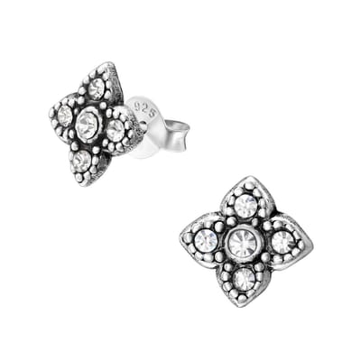 WeLoveSilver - zilveren oorstekers - bloemvorm met kristallen