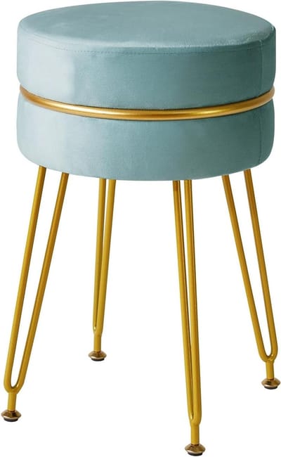 Moderne fluwelen ronde voetenbank make-upkruk blauw L/G-40H met metalen poten