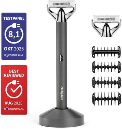 BaByliss X-Blade Super-X Metal Series 2-in-1 Scheerapparaat en Baardtrimmer P1346E - Voordeelverpakking met Extra Vervangend Mes - Chrome Edition - Flexibel Bewegend Japans Stalen Mes - 100% Waterdicht - Magnetische oplaadstandaard