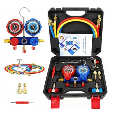 Manometerset Airco - Koelmiddelmeter Set - Voertuigonderhoud - Dubbele Wijzerplaat - 32 Centimeter - Uniek