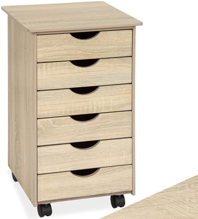 tectake® Ladekast - Rolcontainer met Wielen en 6 Laden - Diverse Kleuren - (Licht Hout, Sonoma Eiken | Nr. 401788)