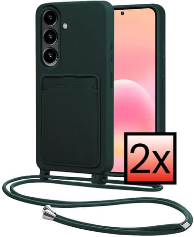 Hoes Geschikt voor Samsung A57 Met Telefoonkoord - Siliconen Hoesje Backcover Met Ketting - Donkergroen - 2 PACK