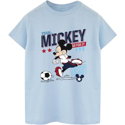 Disney Dames/Dames Mickey Mouse Team Mickey Voetbal Katoenen Vriendje T-shirt (Babyblauw)