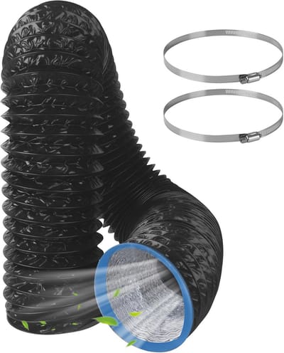Afvoerslang Flexibel - Ventilatieslang PVC - Lucht Afvoeren - Met Klembanden - 3 Meter - Zwart