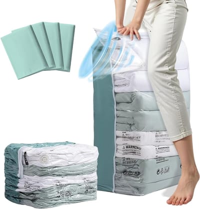 Set van 4 Herbruikbare Vacuümzakken voor Kleding, Jumbo Formaat (80 x 100 x 38 cm), Ideaal voor Reizen, Dekbedden en Beddengoed, Ruimtebesparend en Waterdicht