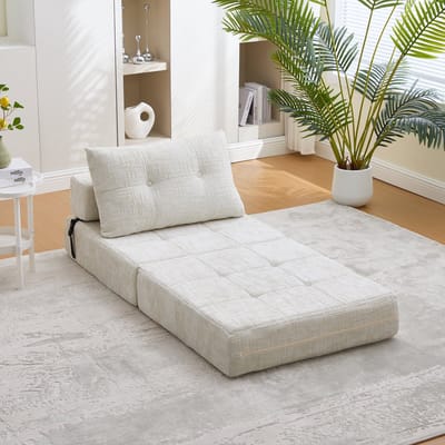 DESMIU Fauteuil 79 x 79 x 57 cm - Opvouwbare Slaapfauteuil Met Kussen En Rugleuning - Voor Woonkamer En Slaapkamer - Chenille Beige