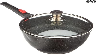 RFWR® Wok met afneembare handgreep - 30 cm - Gegoten aluminium - Steencoating - Glazen deksel - Geschikt voor inductie en alle fornuizen - PFOA-vrij