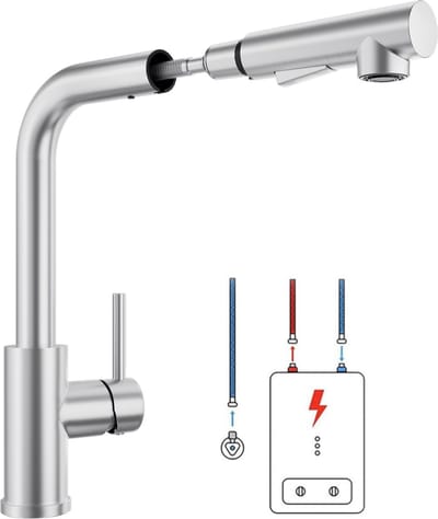 Lonheo max - Lage druk Keukenkraan - Keukenkraan Met Uittrekbare Uitloop -Lage druk- Handdouche - Zilver