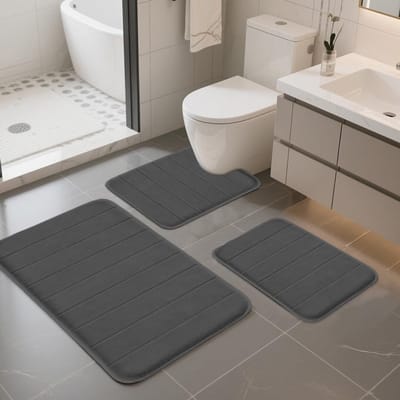 Badkamerteppich set 3-delig, badmat antislip wasbaar, zachte badmat met memory foam en U-vormige wc-mat, badmatset voor douche en wc, absorberend & sneldrogend, badmatten