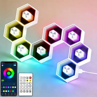 8 Stuks Smart APP RGB Hexagon LED Wandlampen - met Afstandsbediening - Music Sync - Honingraat Vorm - Gaming Decor voor Slaapkamer - Woonkamer