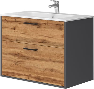 Vicco Badkamermeubelset Lanco, Antraciet/Goudkleurig Eiken, 80 x 60 cm 2-delig