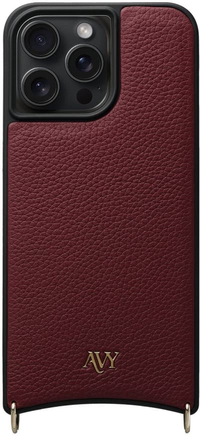 AVY Leren Hoesje geschikt voor Apple iPhone 15 Pro Max | Compatibel met MagSafe | Leather Case | Back Cover | Haakjes voor koord | Burgundy