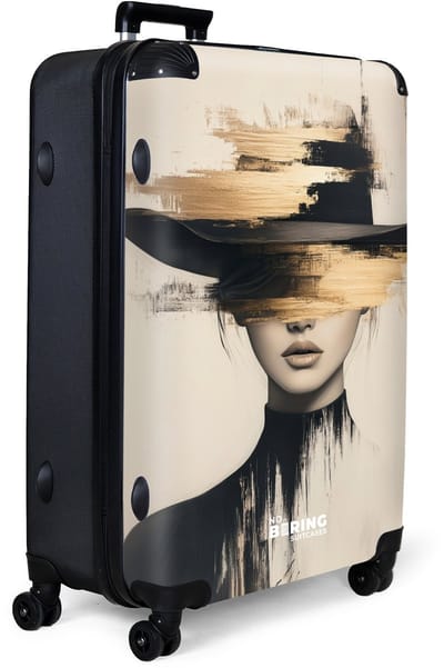NoBoringSuitcases.com® - Koffer groot - Reiskoffer lichtgewicht - Vrouw met zwarte hoed op crèmekleurige achtergrond - Rolkoffer met 4 wielen - Grote trolley XL - 98 liter bagage
