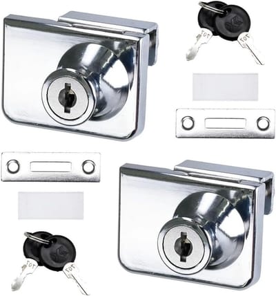 Display Locks voor Glazen Deuren - 2 Stuks, Zonder Boren, Geschikt voor 4-8mm Glas, Inclusief 4 Sleutels voor Kasten en Vitrines