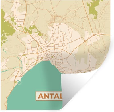 Muurstickers - Sticker Folie - Kaart - Antalya - Stadskaart - Plattegrond - Vintage - 100x100 cm - Plakfolie - Muurstickers Kinderkamer - Zelfklevend Behang XXL - Zelfklevend behangpapier - Stickerfolie