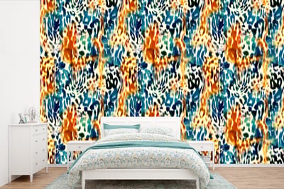 Behang - Fotobehang Oranje - Blauw - Dierenprint - Patronen - Breedte 360 cm x hoogte 240 cm