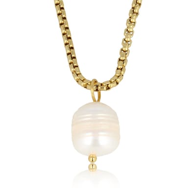 My Bendel - Goudkleurige Schakelketting met Zoetwaterparel - met Luxe Cadeauverpakking | Sieraden Voor Dames