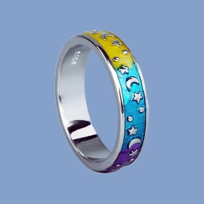 Regenboog Emaille Ring Ring Dromerige Sterren Maan Sterren Geliefden Verjaardagsfeest Accessoires No. 6 white