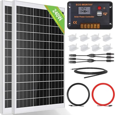 240 Watt Zonnepaneel Kit voor Off-Grid Systemen - 2 x 120W Monokristallijn met LCD Laadregelaar