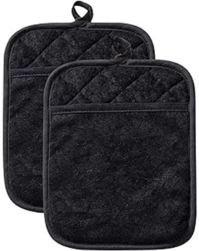 Daity Twee sets ovenwanten - zwarte ovenwanten - accessoires voor ovenwanten in de keuken - kookhandschoenen van katoen - hittebestendig - huishoudelijke artikelen - set ovenwanten - keukenbenodigdheden - ovenwanten en ovenwanten
