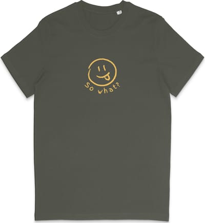 Grappig Heren Dames T Shirt So What? Nou En? - Minimalistische Smiley Print - Khaki Groen - XS