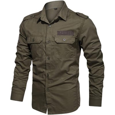 Militair overhemd met dubbele zakken, lange mouwen, voor heren, voor de lente en herfst, casual, puur katoen, grote maat, losvallend, effen kleur, werkoverhemd, dun XL gray