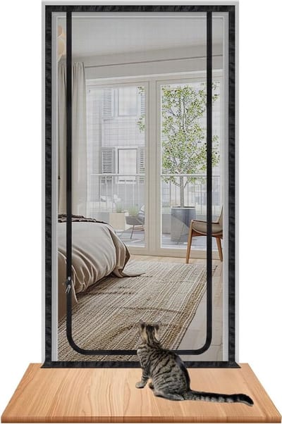 VHV Katten hordeur 100x210 cm - krabbestendig deurnet met rits - huisdierbestendige hordeur voor woonkamer keuken balkon en terras - zwart