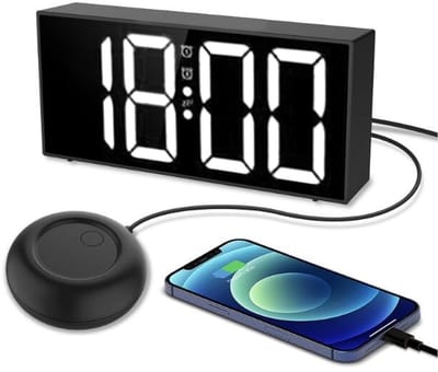 Dailygoods- Wekker met Bedschudder - 3 Alarmmodi - Groot LED-Display 7,4 Inch - Spiegelontwerp - Verstelbare Dimbaarheid - Geschikt voor Slechthorenden - Trilwekker