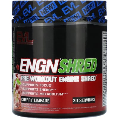 EVLution Nutrition, ENGN Shred, Moteur d'entraînement avant-entraînement Shred, Saveur Cerise Citron Vert, 8,8 oz (249 g)