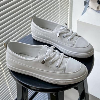 Dames nieuwe herfst witte schoenen Mode leer casual enkele schoenen Effen kleur veters plat Comfortabele lichte dames board schoen 38 gray