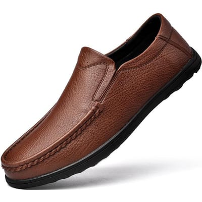 Herenschoenen Lente Echt Lederen Schoenen Zakelijke Casual Schoenen Luie Schoenen Erwten Eén Pedaal Zomer Zachte Zool Schoenen 44 bruin