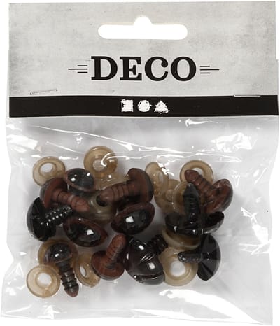 Teddybeer ogen & neuzen, d 10+12,5+15 mm, afm 15+25 mm, 12 div/ 1 doos