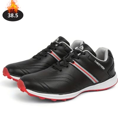 Livano Golfschoenen Heren - Golfkleding - Golfschoenen Antislip - Waterdicht - Golfen - Zwart/Rood - 38.5
