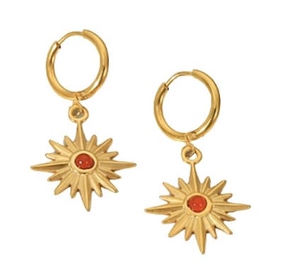 ASTRADAVI 18K Vergulde Sieraden - Oorbellen - Vintage Dangle Lucky Charms Hoop Oorbellen - Poolster Charme met Robijn Natuursteen - Cadeau Idee