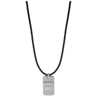 Just Cavalli heren ketting zwarte leer en roestvrij staal JCNL50040200
