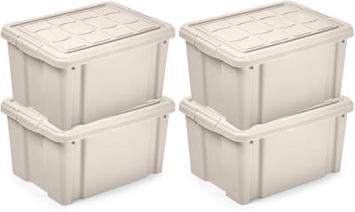 Plasticforte Multi Storage Opslagbox met deksel - 4x - beige - 16 liter - 40 x 30 x 21 cm - kunststof - opbergdoos - opbergen