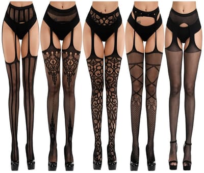 Dailygoods- Babydoll Sexy Lingerie - Zwarte Kousen - Hoge Panty - Open Onderkant - Stretchmateriaal - 5 Stuks