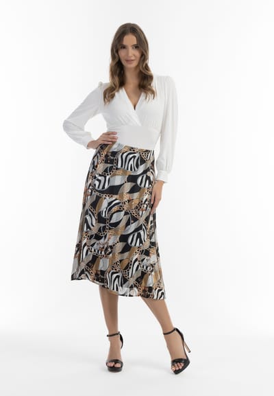 Faina Midi-rok met all-over print Dames Zwart Veelkleurig