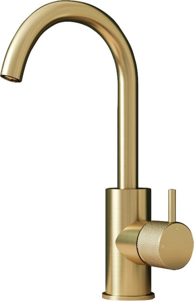 Hotbath Cobber X - Wastafelmengkraan - zonder Waste - met Draaibare Uitloop - Geborsteld Messing PVD - Opbouw - Messing