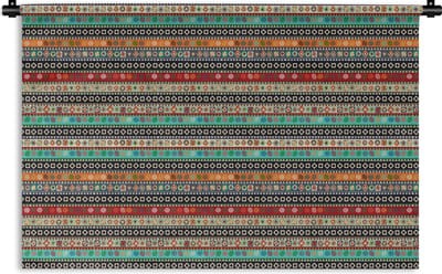 Wandkleed - Wanddoek - Patroon - Azteken - Symbolen - Regenboog - 180x120 cm - Wandtapijt