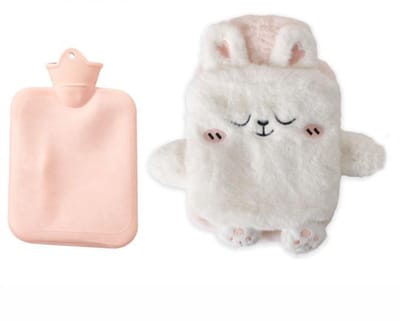 Kruik - Warmwaterkruik - Kruik met hoes - Warmwaterkruik kinderen - Warmwaterkruik met siliconen hoes - Mini-pluche - veilig en duurzaam - recyclebaar voor de winter - Voor dames - Heren en kinderen - Ivoorwit