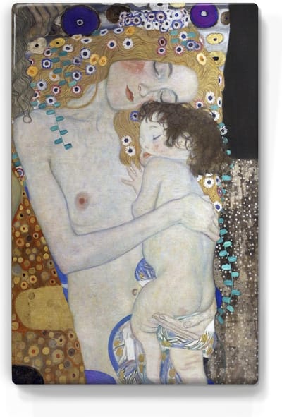 De drie leeftijden (detail) - Gustav Klimt - 19,5 x 30 cm - Niet van echt te onderscheiden schilderijtje op hout - Mooier dan een print op canvas - Laqueprint.