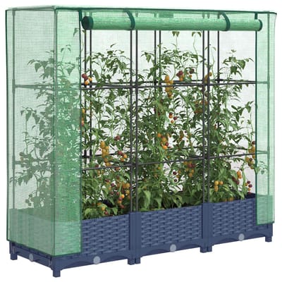 vidaXL - Verhoogde - plantenbak - met - kashoes - rotanlook - 120x40x123 - cm