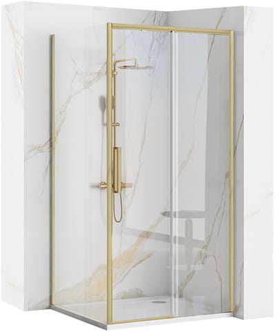 Rea Rapid Slide - Hoekdouchecabine - Geborsteld Goud - 100X90 Rechthoek - 100X90X195Cm