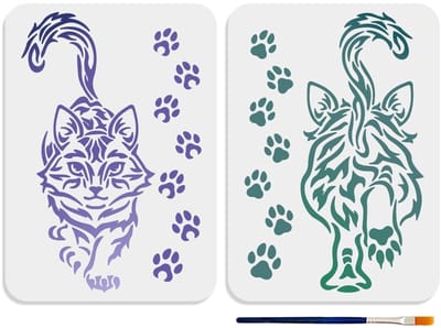 Dailygoods- Kattenstencils 2 Stuks - Herbruikbare Kunstsjablonen - Kattenpootafdrukken - Wanddecoratie - DIY Schilderen - 29,7 × 21 cm - Schilderstencils