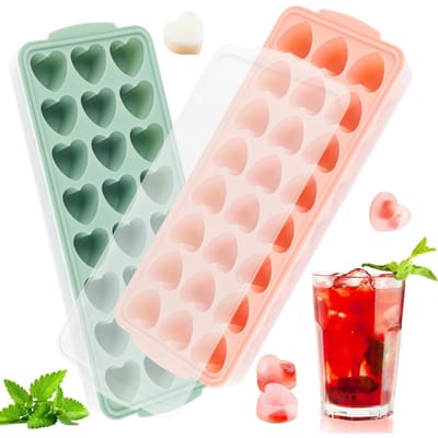 GELLDG Ijsblokjesvormen Hart - 2 Stuks - Siliconen Ijsblokjesschalen met Deksel - 24 Hartvormige Ijsblokjes per Vorm - Geschikt voor Cocktails en Whisky - Hittebestendig Siliconen Materiaal - 23,5x10 cm